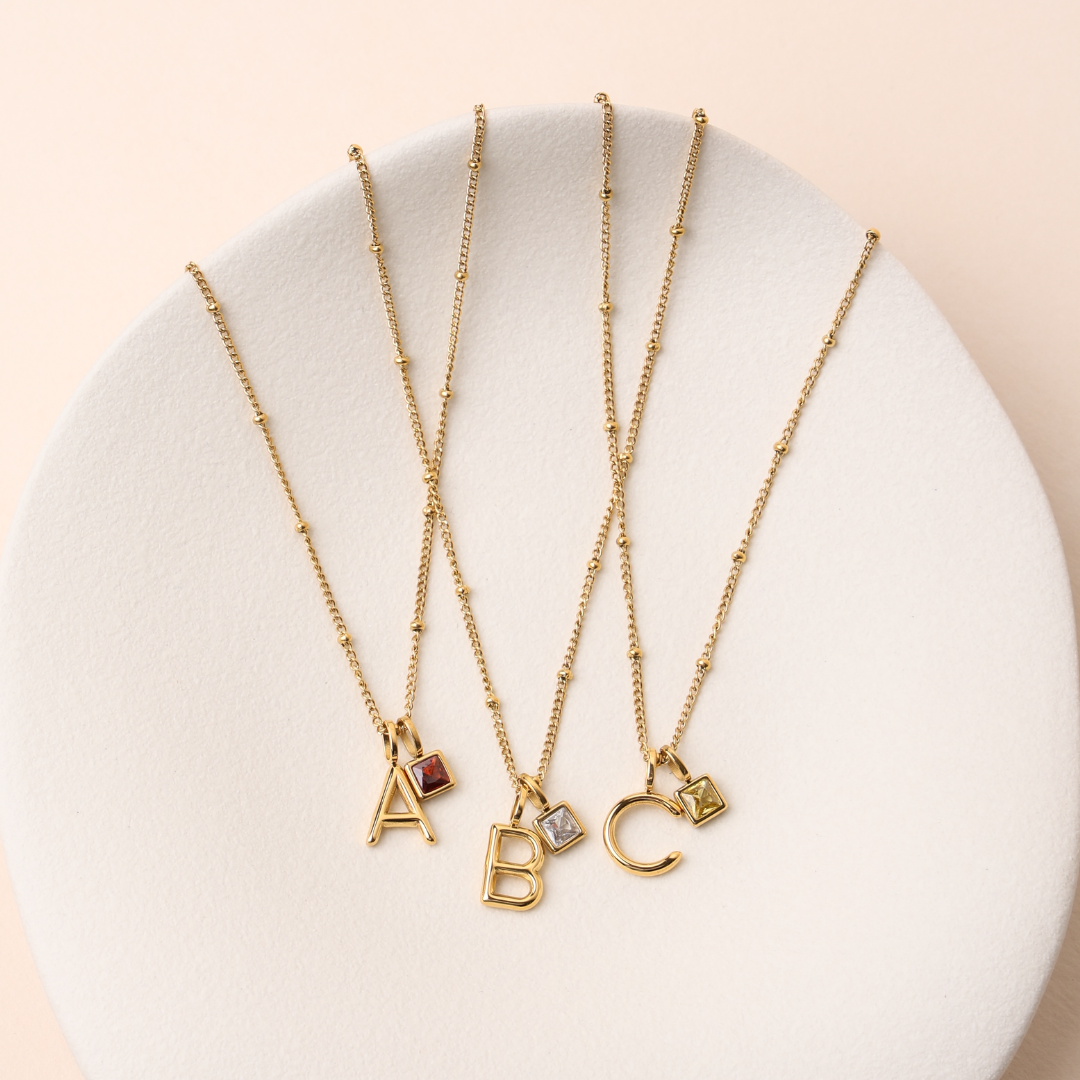 Initial & Birthstone Charm Necklace