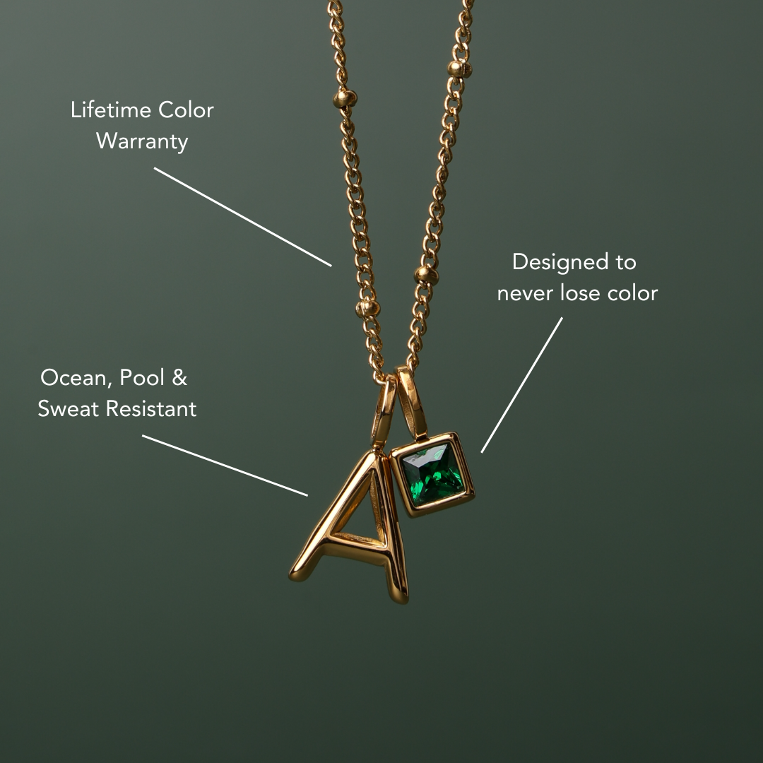 Initial & Birthstone Charm Necklace