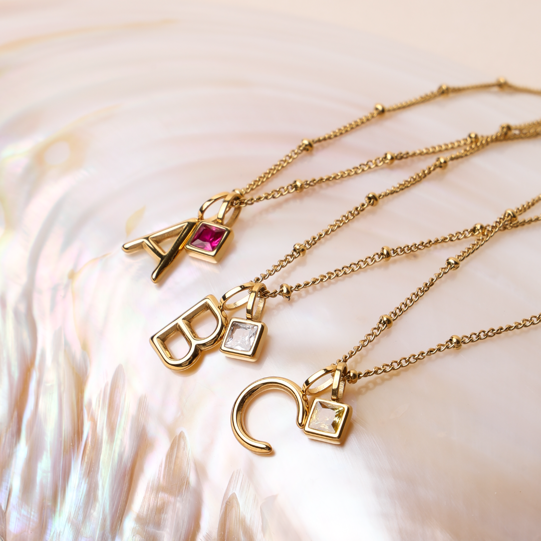 Initial & Birthstone Charm Necklace